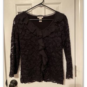 Women’s M Harold’s Black Lace 3/4 Sleeve V Neck